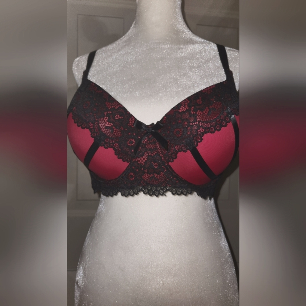Hot Pink & Black Lace Bra